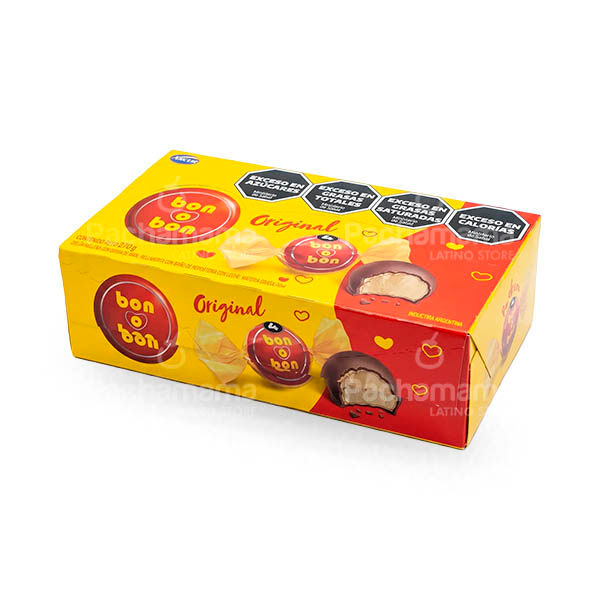 Bon o Bon Traditional Chocolate With Peanut Butter Bites 270g box with 18 units on a white background.