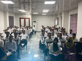 A group of aspiring umpires attend a theory session during the PCB Level-I umpiring course at Faisalabad’s High Performance Centre.