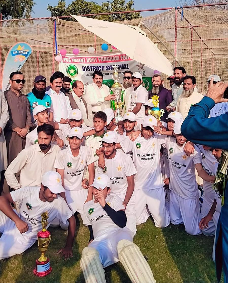 Winning school team celebrating after final match in Sahiwal PCB Talent Hunt Program