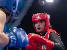 Fatima Zahra celebrates after winning her quarterfinal at the Islamic Solidarity Games 2025 in Riyadh