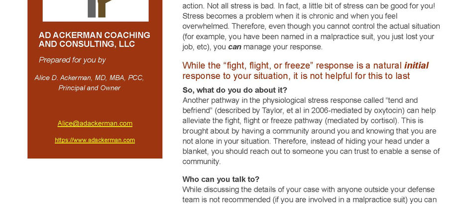 poster of Ackerman's cheat sheet on how to overcome stress. Two pages.