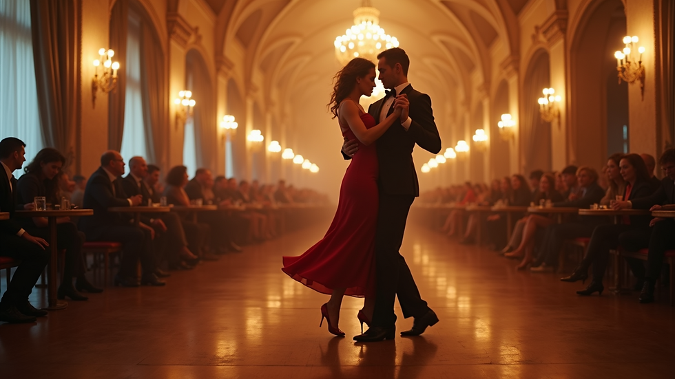 Eye-level view of a dancer in a stylish tango outfit