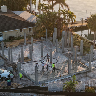 Sunrise glow looking from the Drone down at the concrete pour