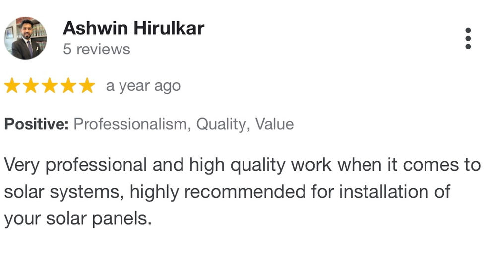 Client review for solarsity's work of solar panel installation