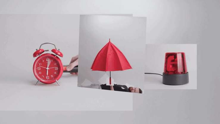 VFX of red clock, umbrella, and lock