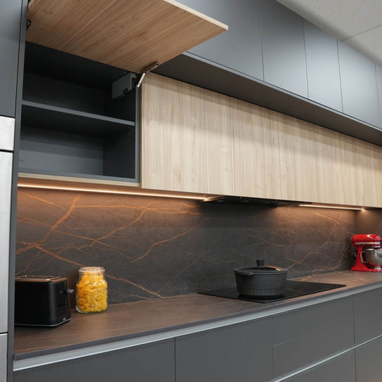 Open kitchen cabinet