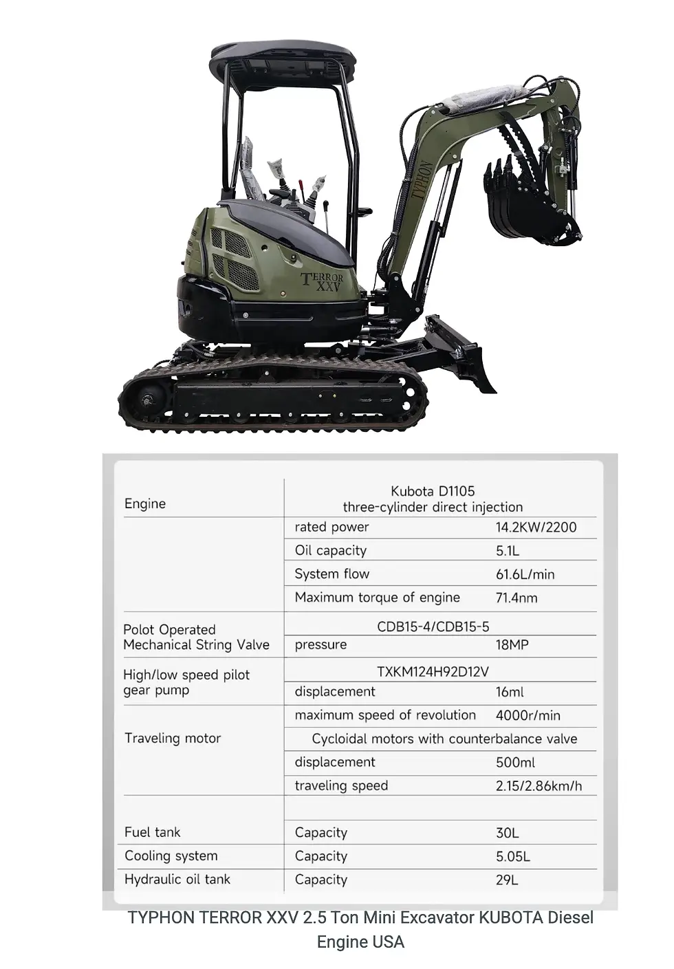 Thumbnail: TYPHON 2.5 Ton Mini Excavator KUBOTA Diesel Engine USA W 14 attachments