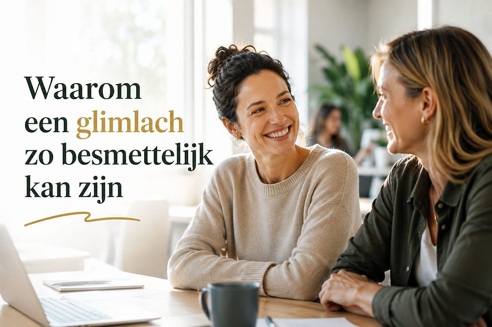 dame die coreguleert via de glimlach van haar vriendin