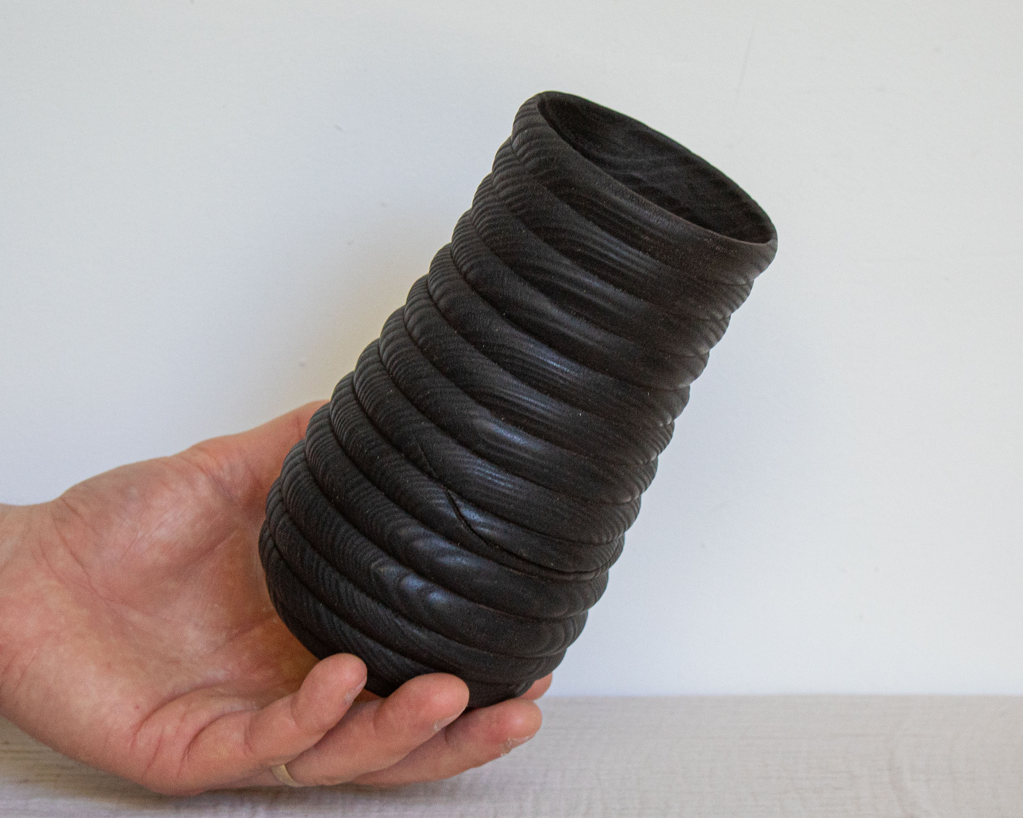 Wooden Ash Vessel with Beaded Exterior