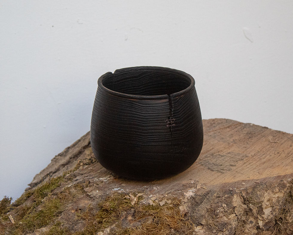 Ash Vessel with Yakisugi Finish and Stitched Repairs