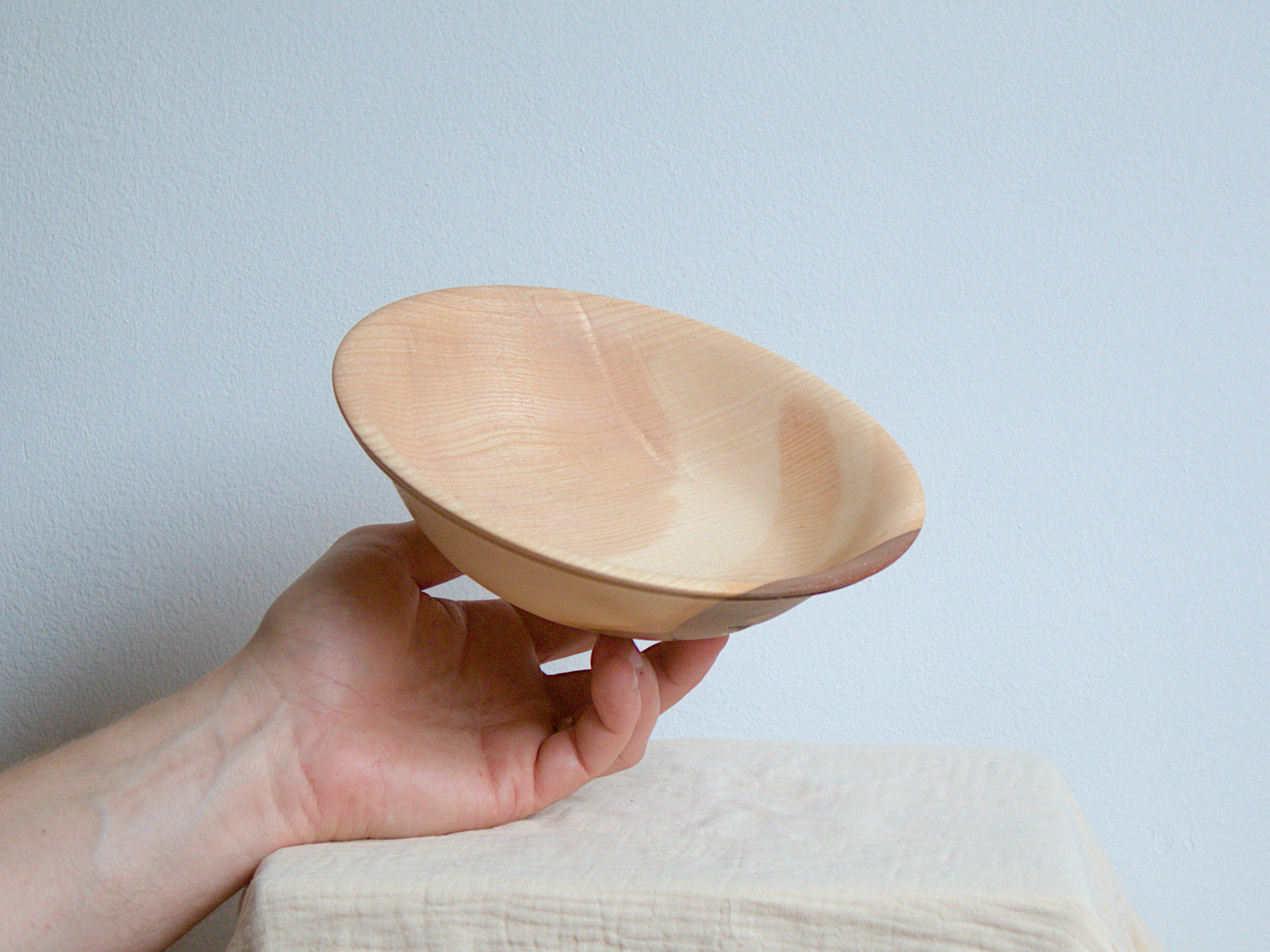 Small Ash Bowl with Beaded Rim and Bark Inclusion