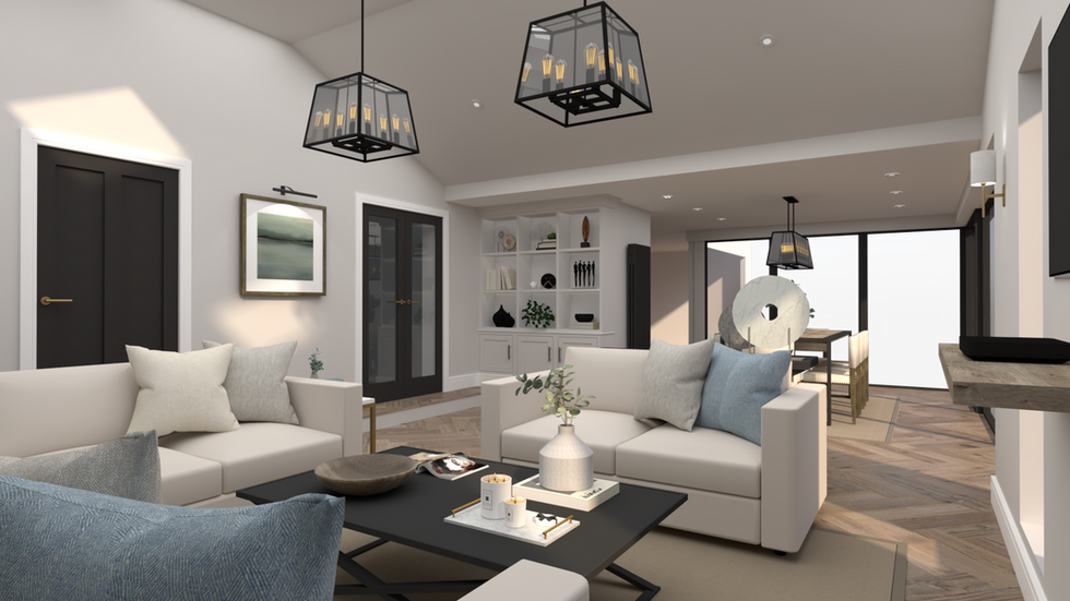 LVBinteriors, E-Design, Interior Design, Open Plan Living Room, Dining Room, CGI, Render