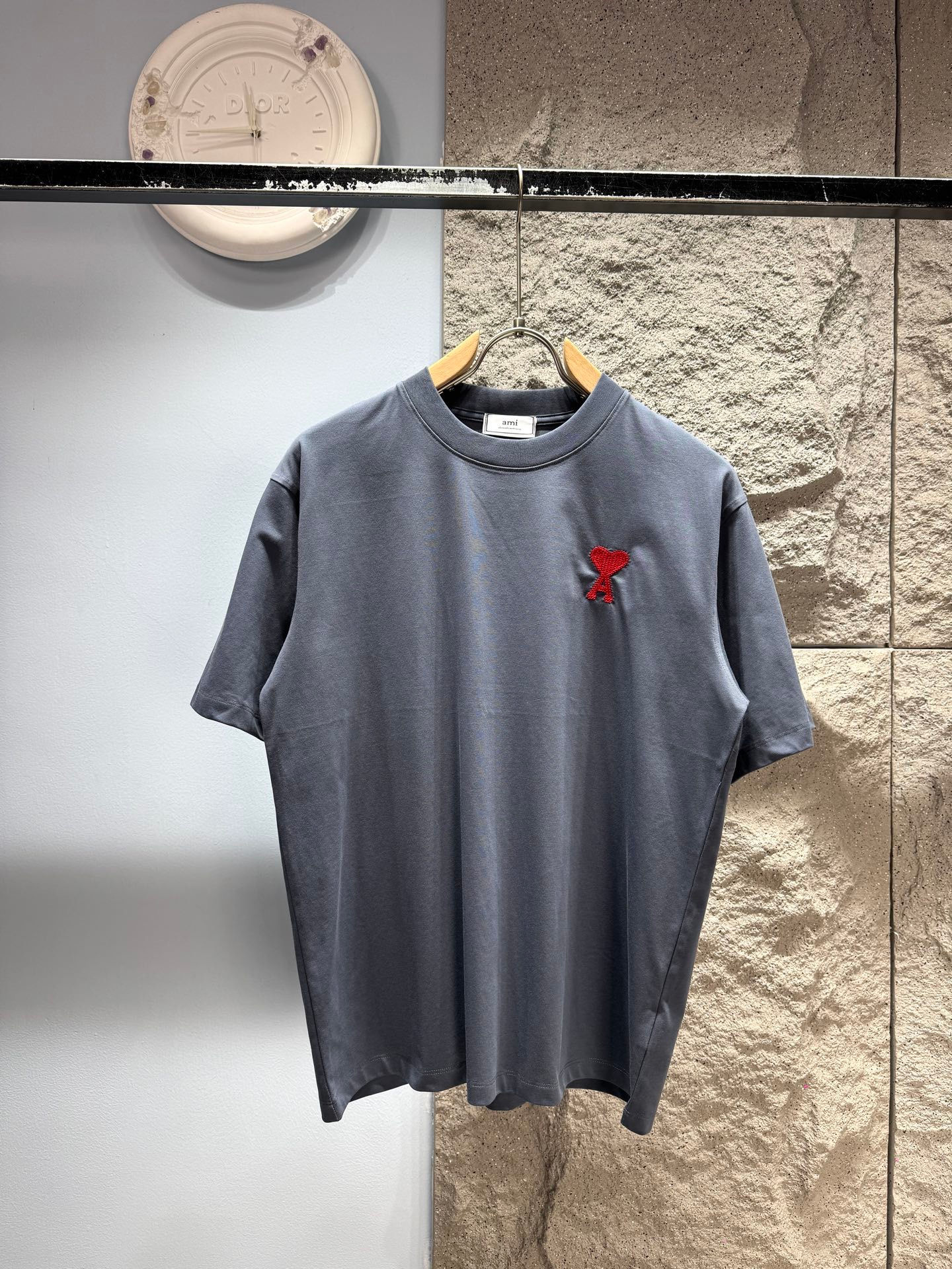 Ami Paris Heart Logo T-Shirt Slate Grey