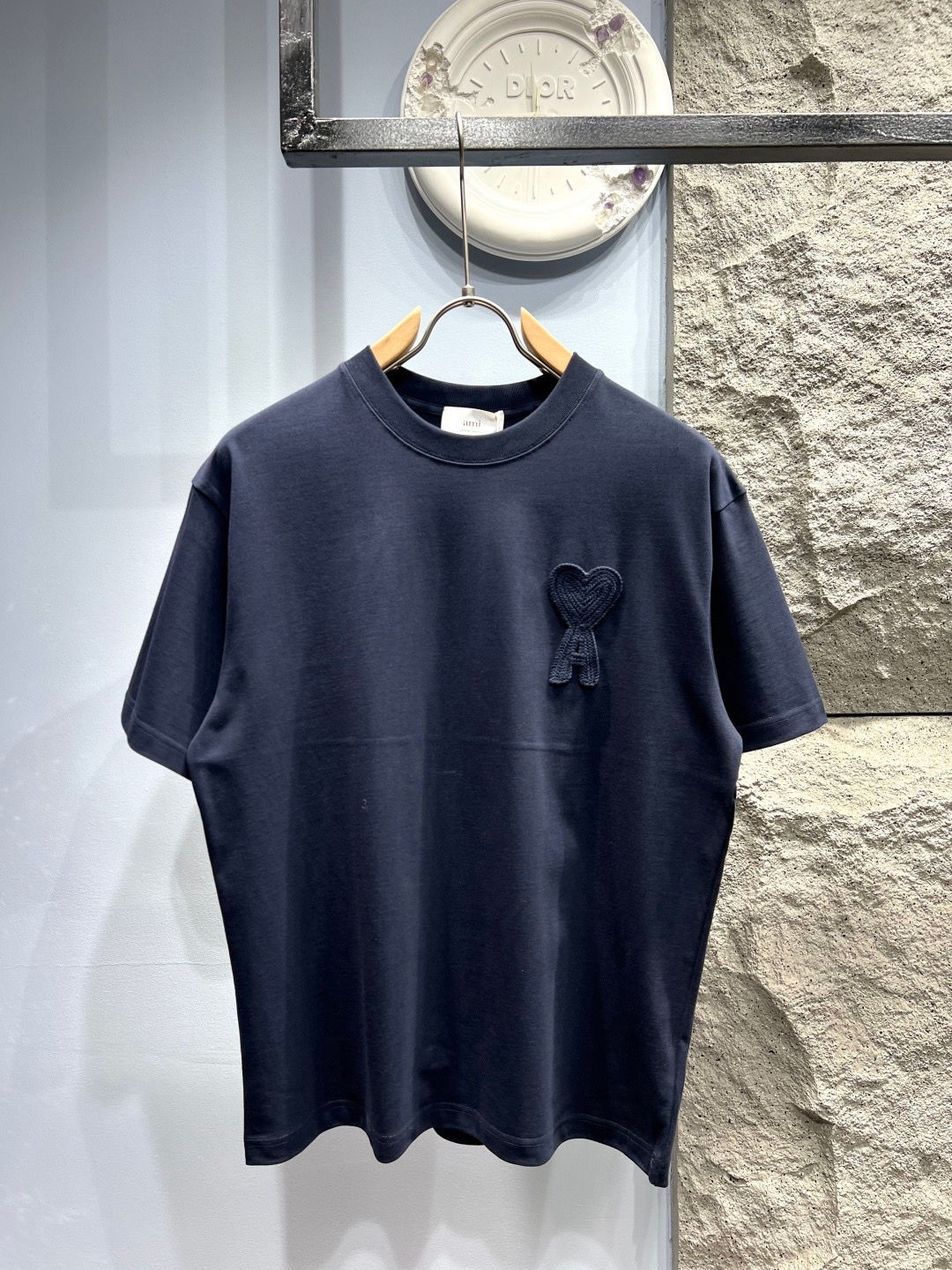 Ami Paris de Coeur Embroidered Logo T-Shirt Navy