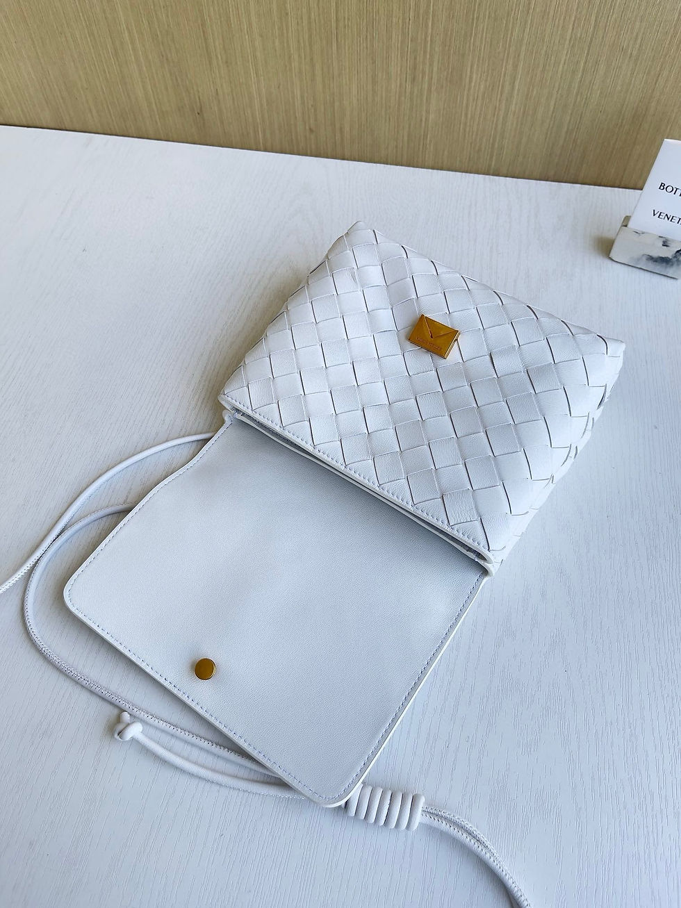 Thumbnail: Bottega Veneta White Woven Leather Crossbody Bag