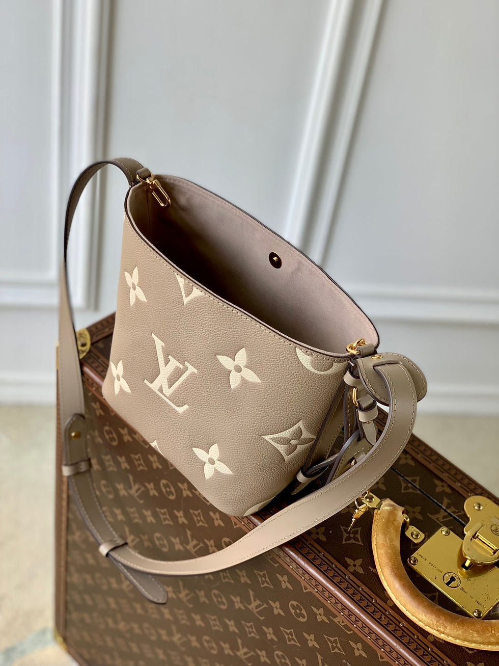 Thumbnail: Louis Vuitton ALL IN BB BAG 18 IN TOURTERELLE GREY AND CREAM EMBOSSED