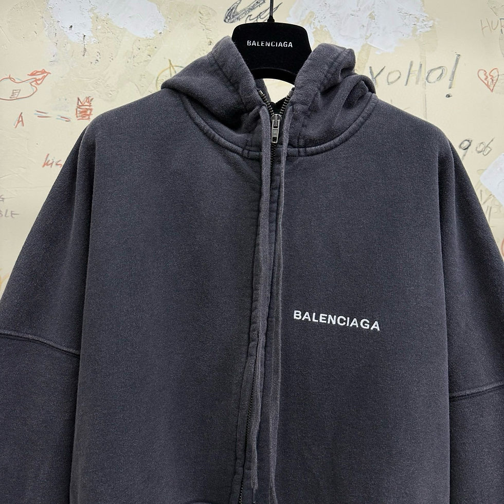 Thumbnail: Balenciaga Crest Patch Zip Hoodie – Washed Grey