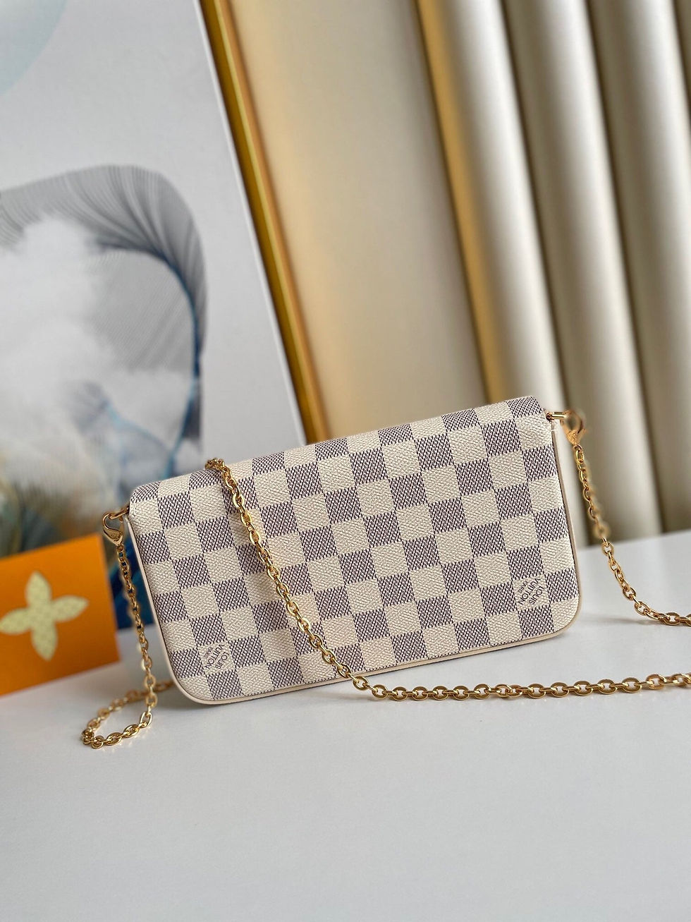 Thumbnail: FÉLICIE POCHETTE 21 IN BLUE BEIGE DAMIER AZUR CANVAS GOLD — Monogram Canvas