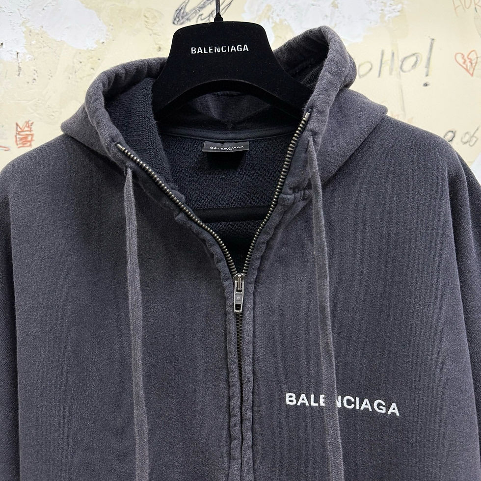 Thumbnail: Balenciaga Crest Patch Zip Hoodie – Washed Grey