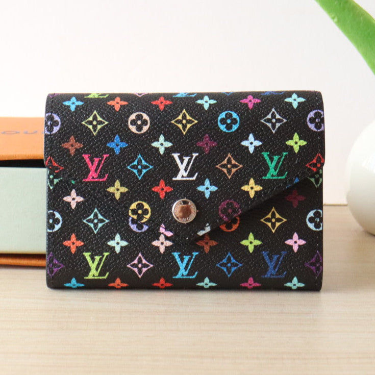 Louis Vuitton ROSALIE ZIPPY 12 IN BLACK MIX COLORFUL CALFSKIN