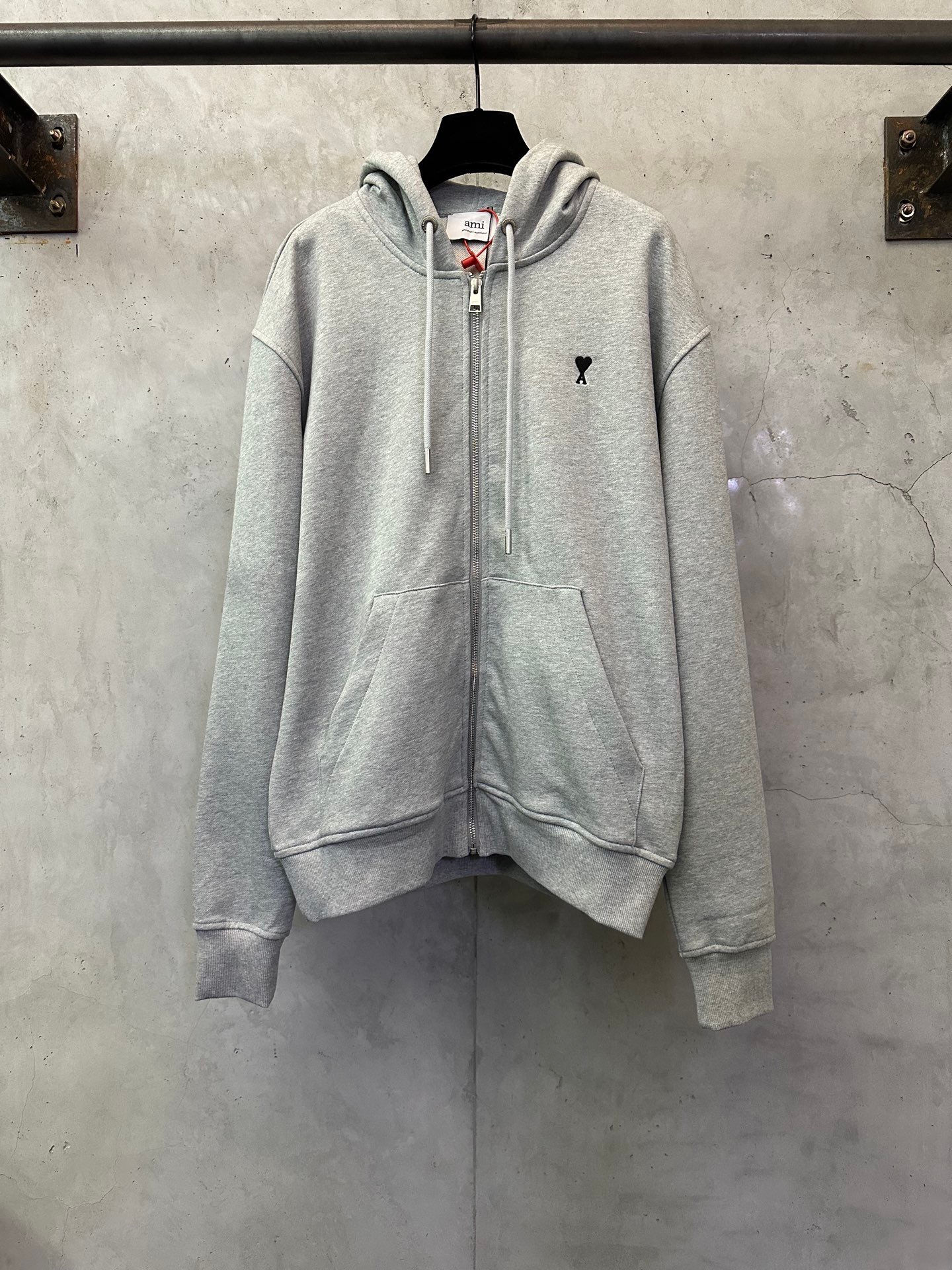 Ami Paris de Coeur Logo Zip Hoodie Grey