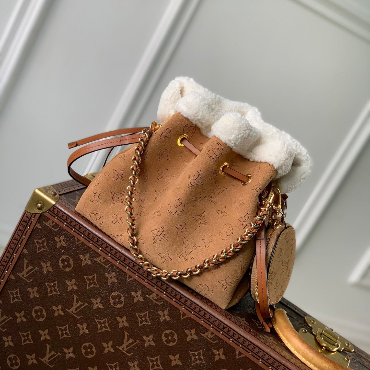 BELLA 22 IN CINNAMON BROWN MONOGRAM PERFORATED SUEDE AND — Monogram Canvas