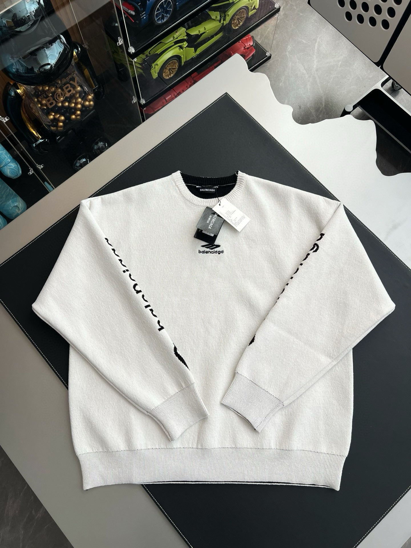Balenciaga Sweat Short Bleu Ardoise - Logo Ton sur Ton