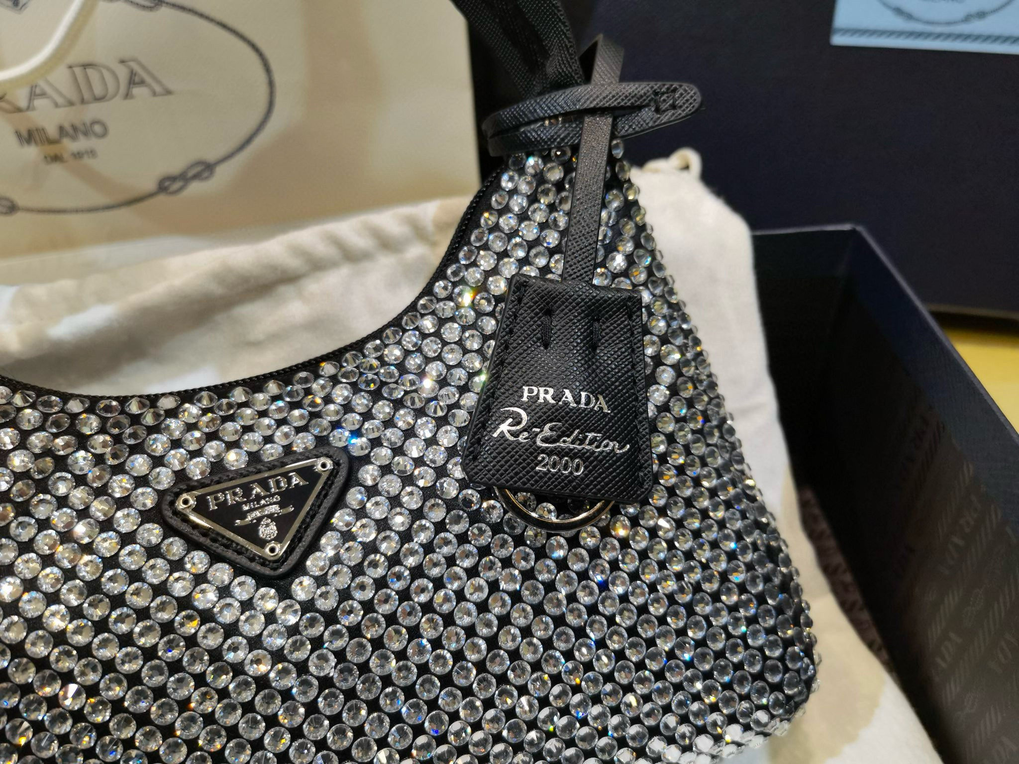 PD Satin Crystal Bag — White