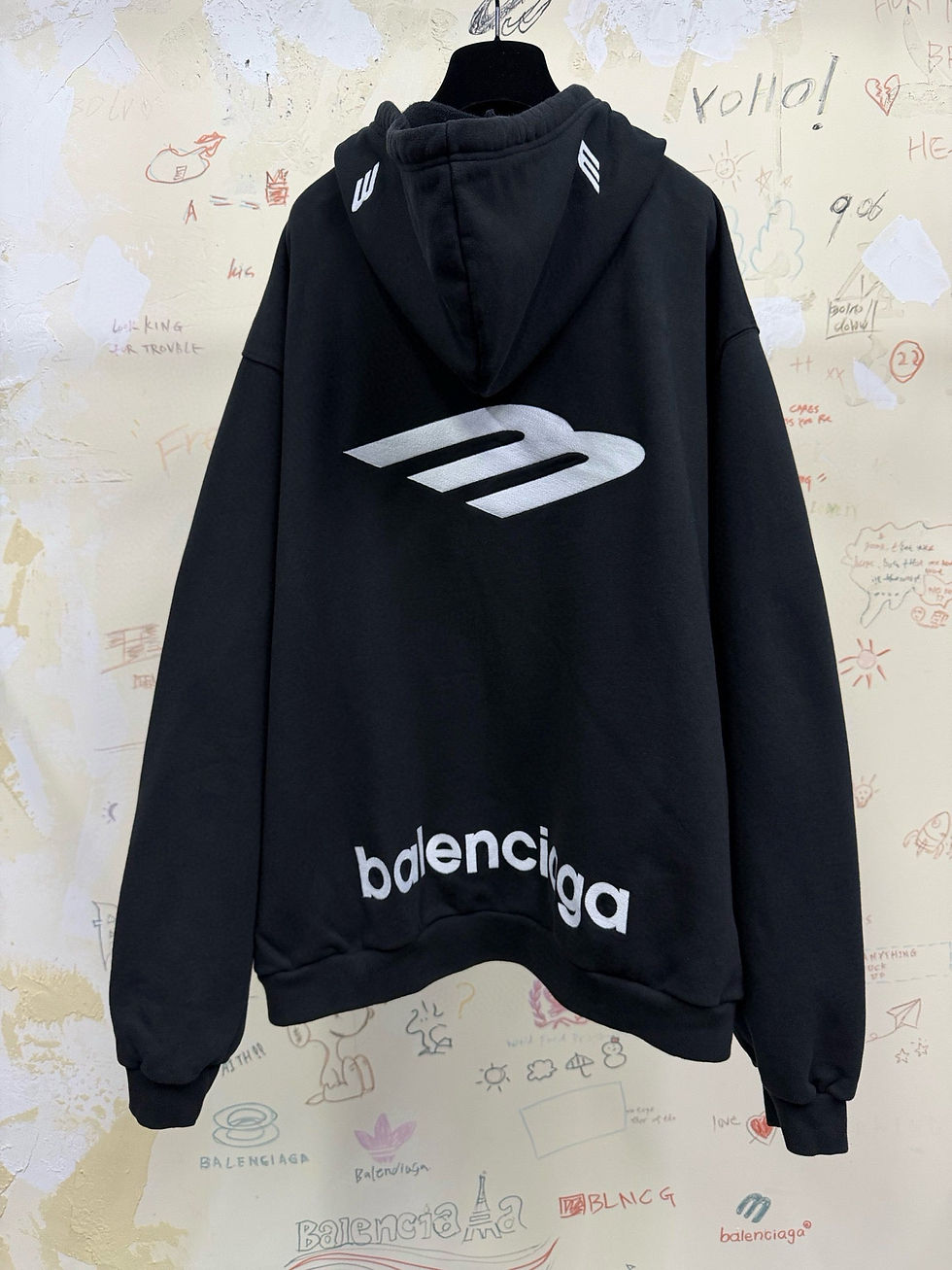 Thumbnail: Balenciaga Athletic Logo Zip Hoodie – Black