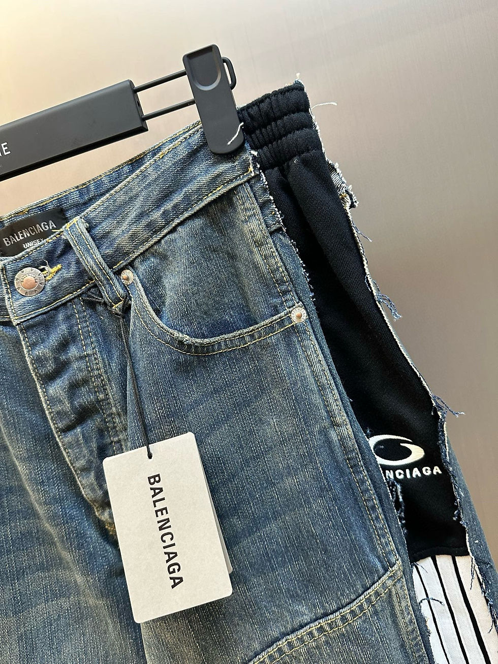 Thumbnail: Balenciaga Hybrid Denim Jeans with Stripe Panels – Blue