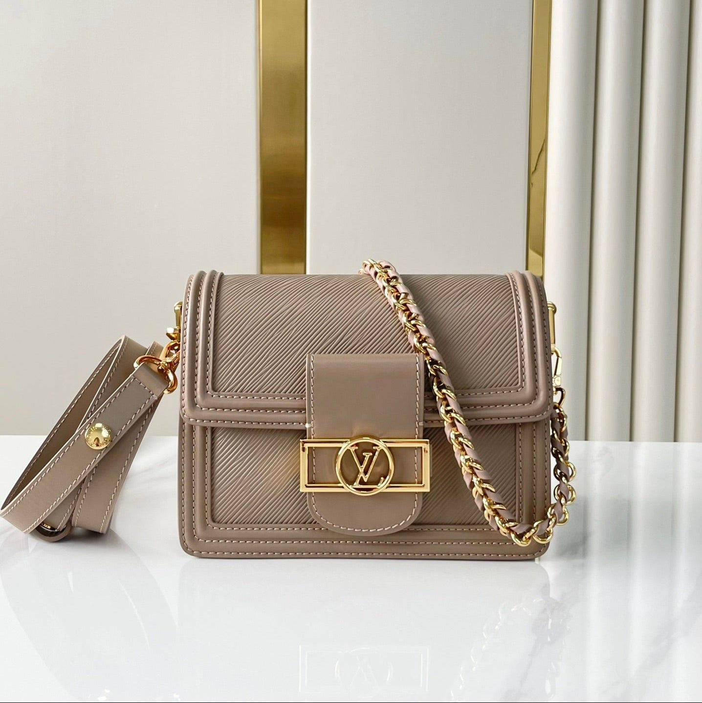 Louis Vuitton DAUPHINE MINI 20 IN MEDIUM BROWN EPI GRAINED CALFSKIN GOLD