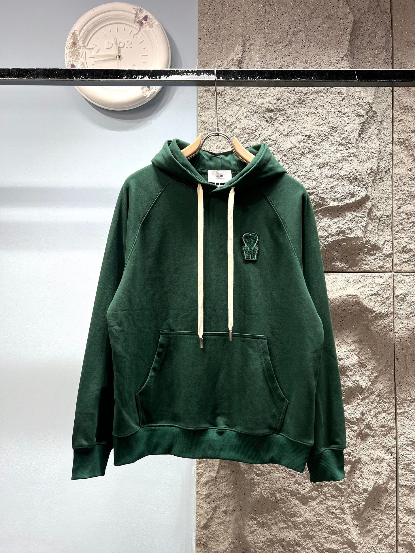 Ami Paris Green Hoodie with Ami de Coeur Patch