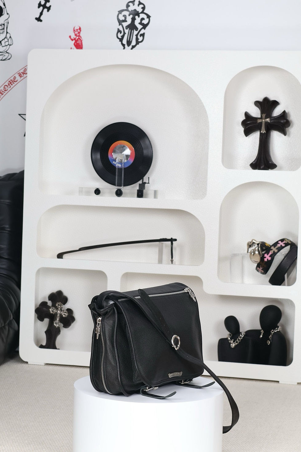 Thumbnail: Chrome Hearts Leather Messenger Bag