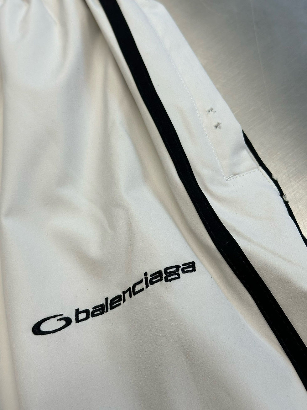 Thumbnail: Balenciaga Sport Stripe Nylon Track Pants – Cream/Black