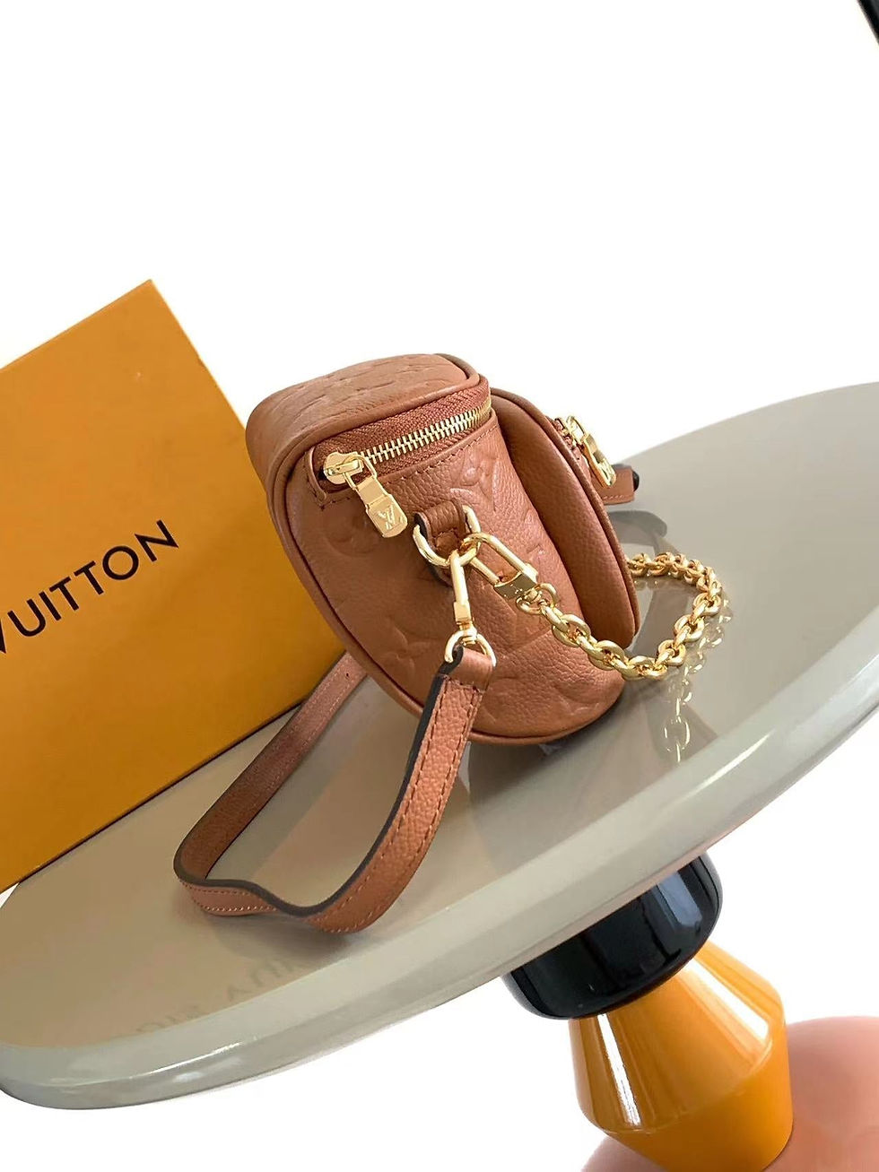 Thumbnail: Louis Vuitton MINI BUMBAG 17 IN COGNAC MONOGRAM EMPREINTE LEATHER GOLD