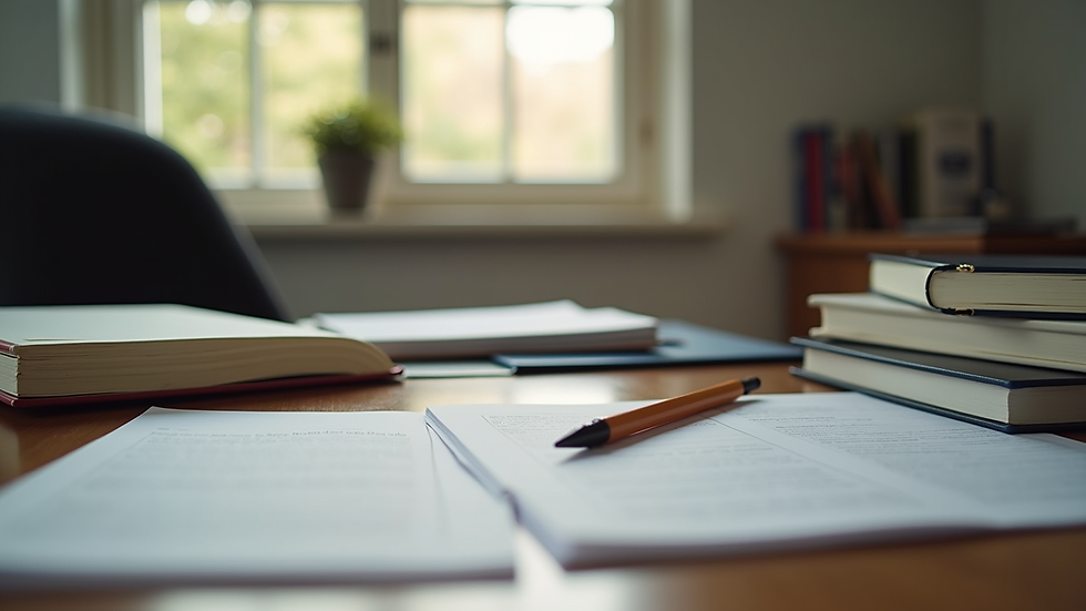 close-up view of study materials and textbooks on a desk