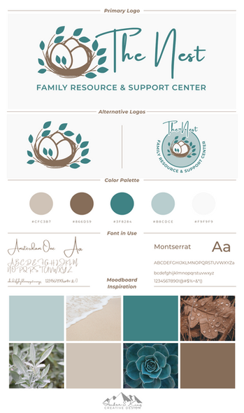 Nest Family Resource and Support Center - branding board