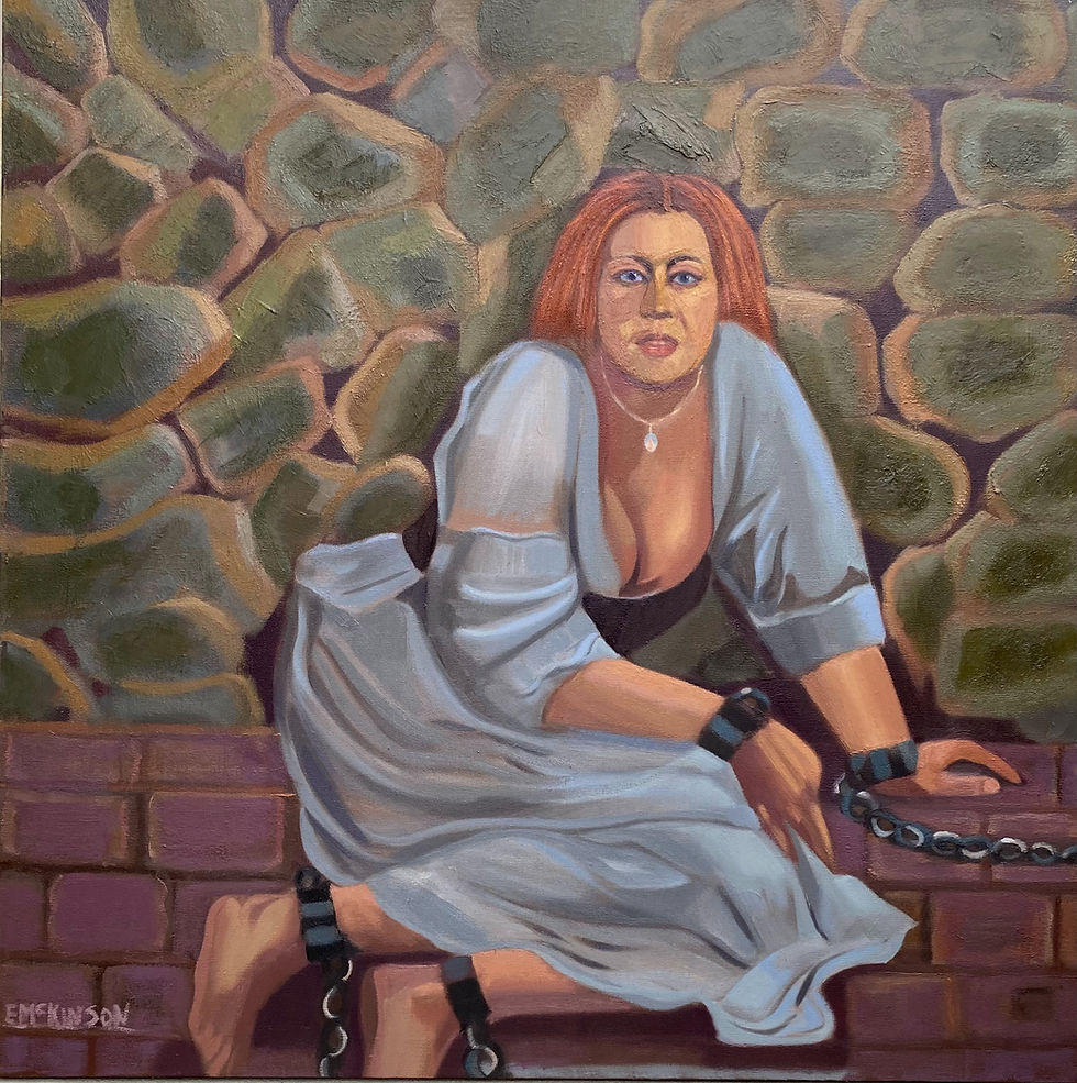 Chained - Ginger. Women in captivity. Oil on Canvas 36 x 36