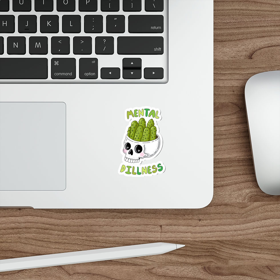 Thumbnail: Funny Pickle Die-Cut Sticker - Skull Planter "Mental Dillness" Pun Sticker 