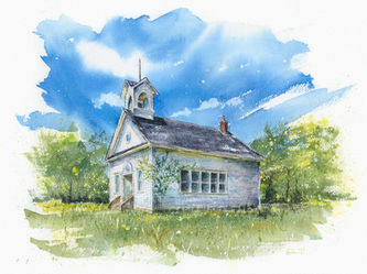 White wooden schoolhouse with peeling paint located in Pottawatomie Kansas