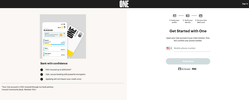 One Finance Sign Up Page