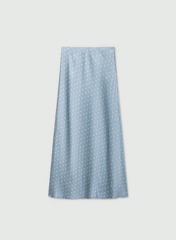 Falda Satin Polka Celeste