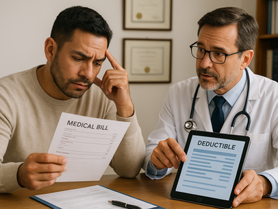 Patient reviewing the medical cost of their treatment and how the deductible from their major medical insurance applies.