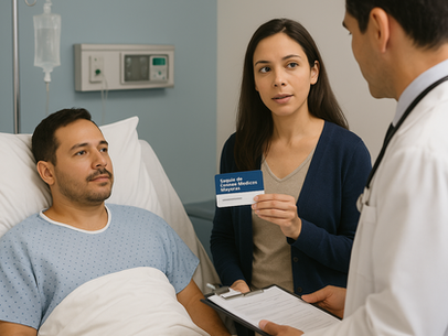 Hospitalized patient presenting their major medical expenses insurance ID.