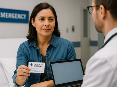 Woman using her major medical insurance at a hospital abroad after a travel emergency.
