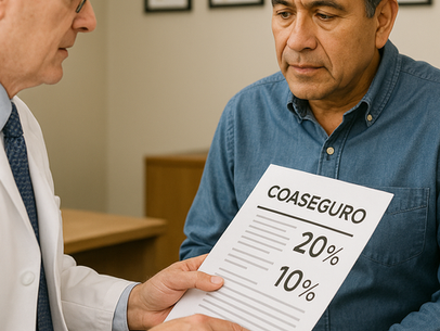 Patient receiving an explanation about the coinsurance in their major medical expenses policy from their doctor.