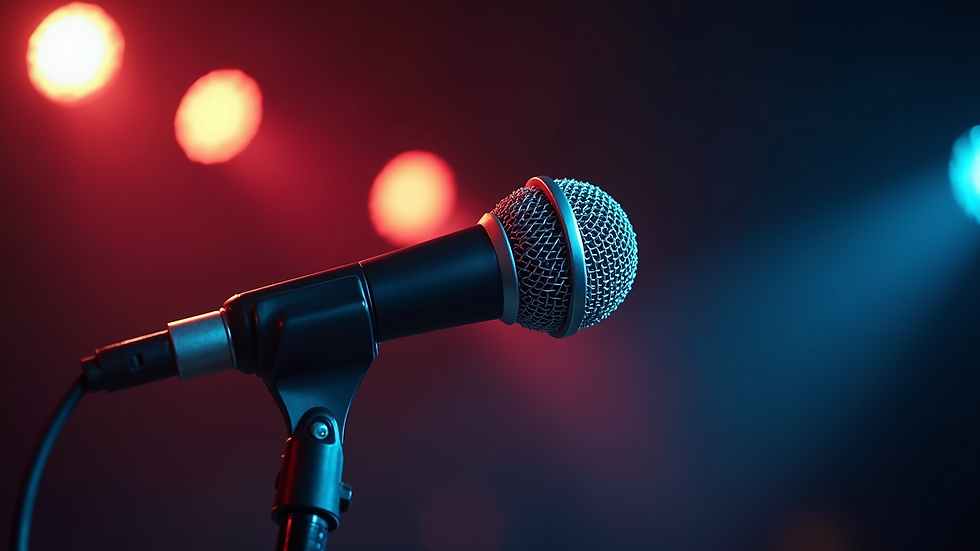 Close-up view of a microphone on stage ready for a performance