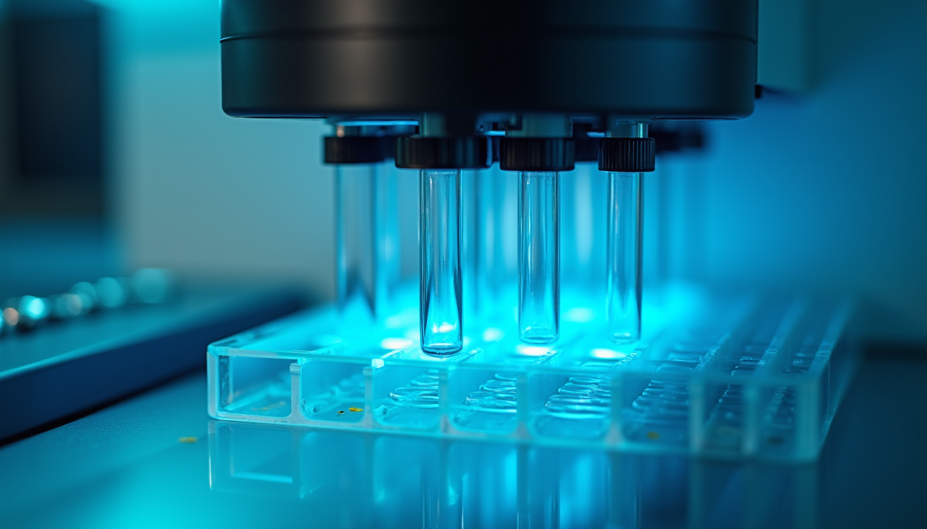 Close-up view of genetic sequencing machine analyzing DNA samples