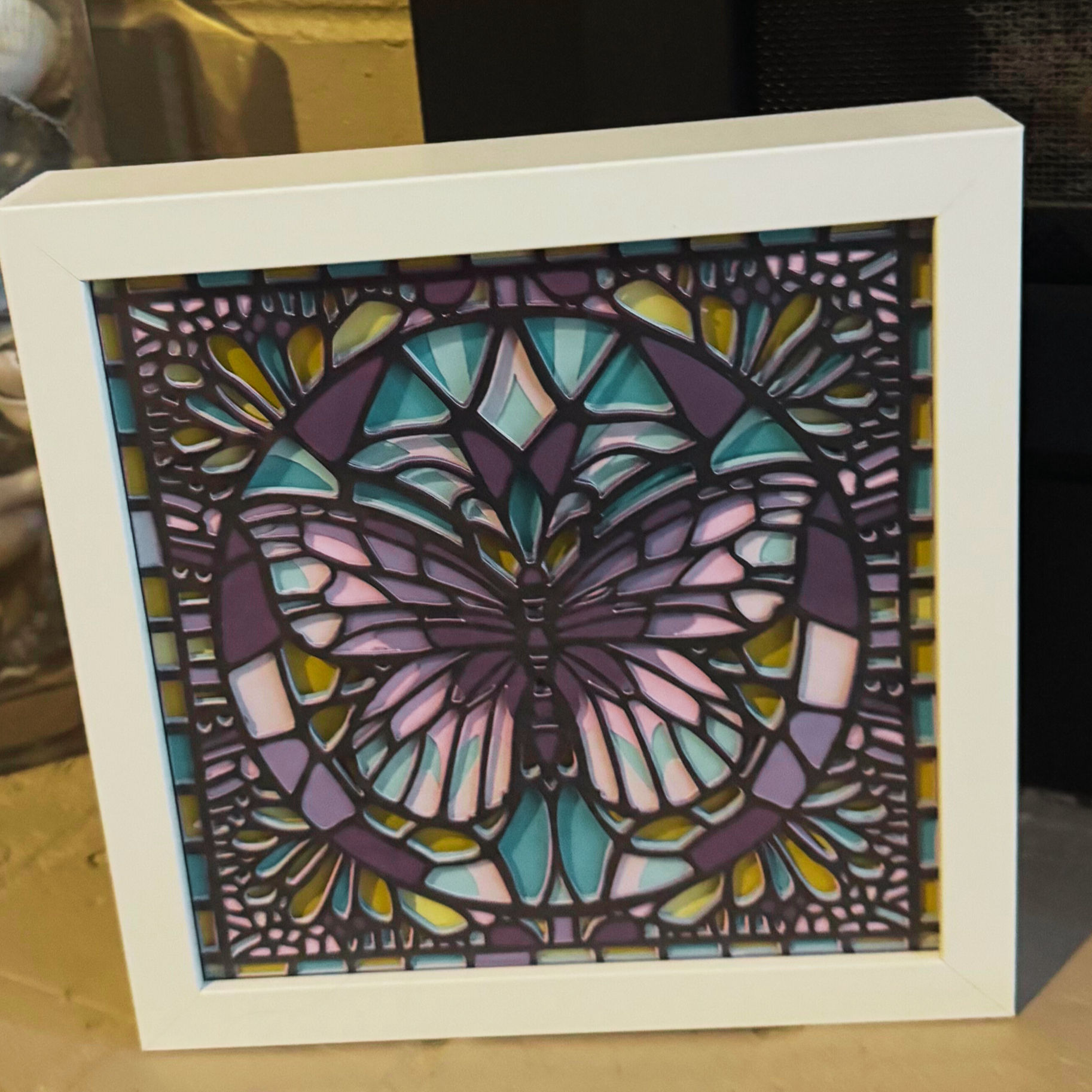 Butterfly Shadow Box with Wood Frame 8 x 8