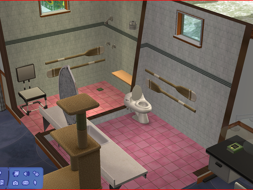 Screenshot of The Sims online game showing accessible design in the bathroom